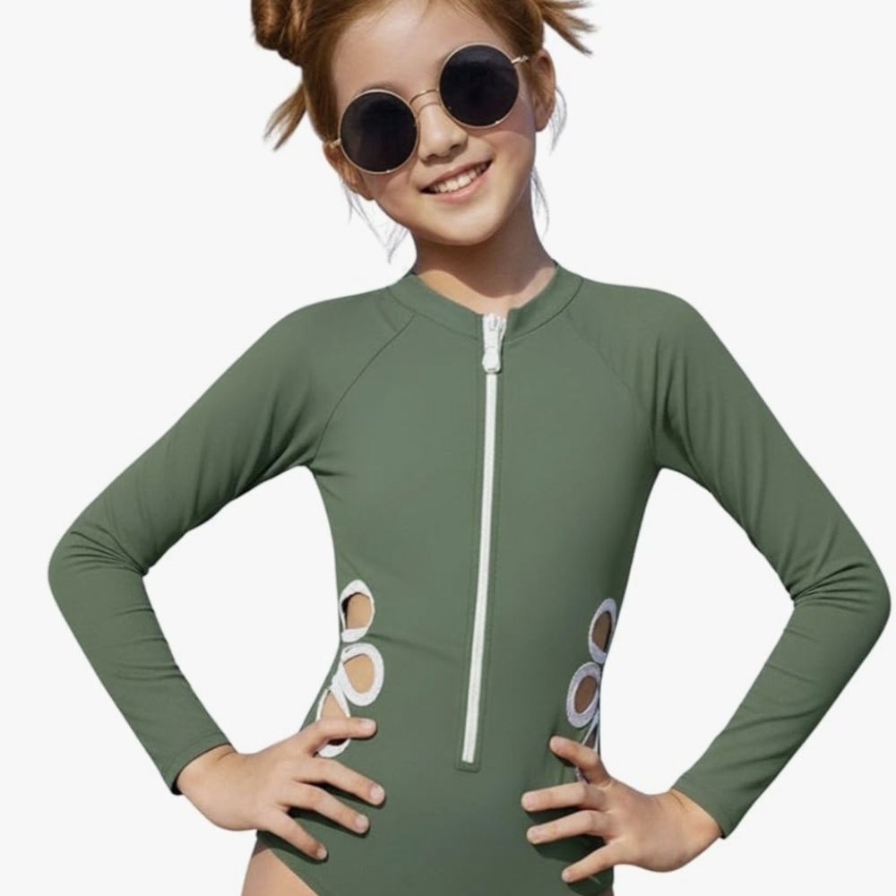 Kids Long Sleeve Green Swimsuit